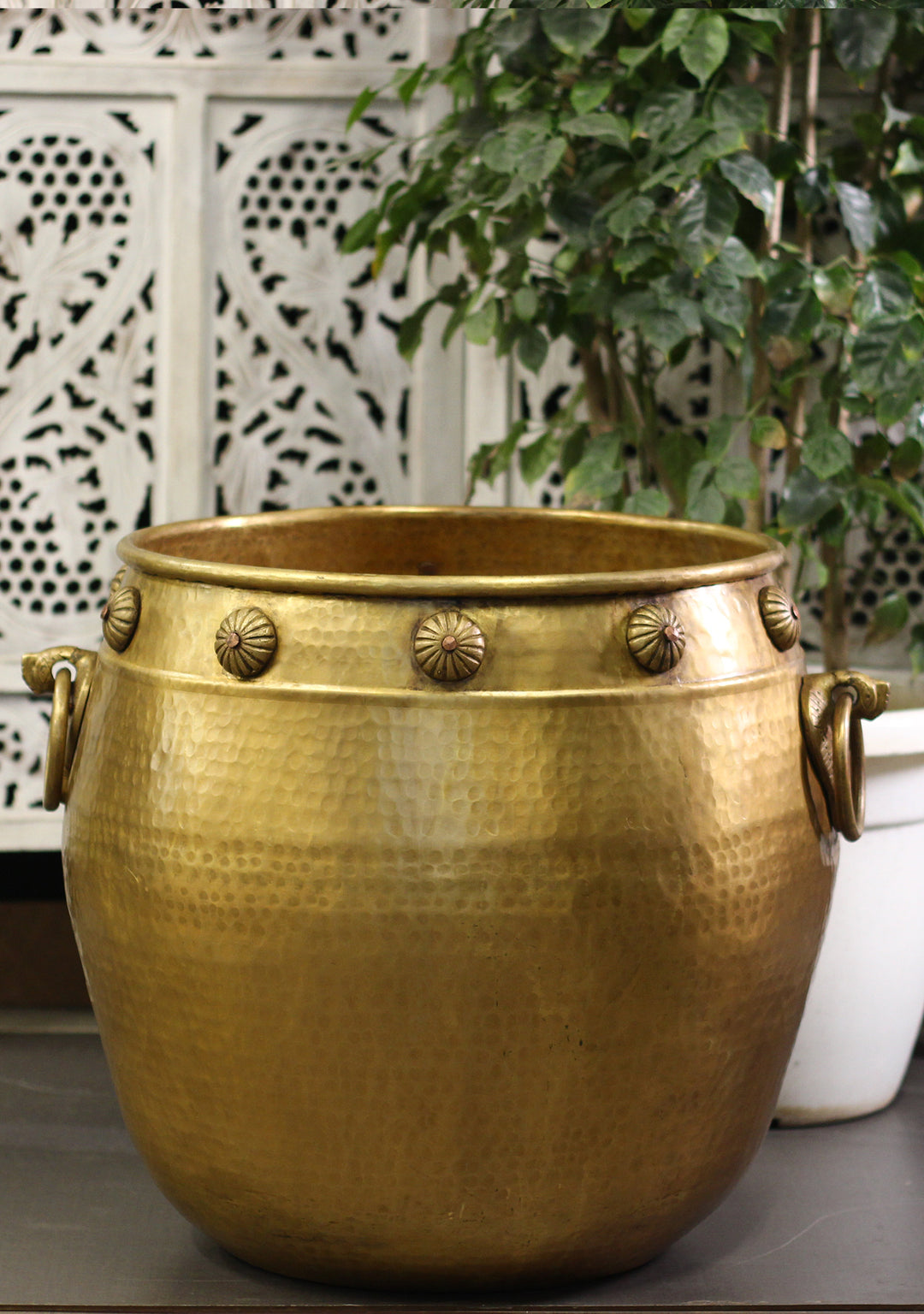 Brass Vintage Carved Planter