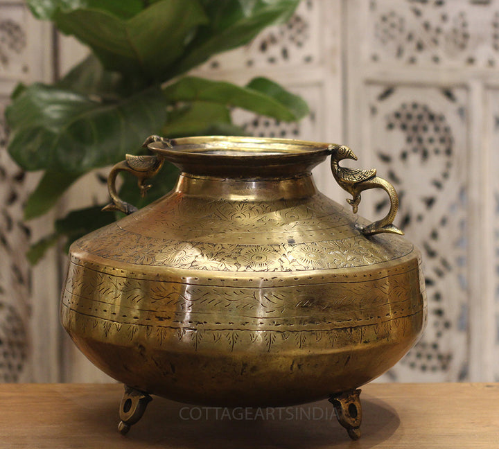 Brass Vintage Carved Planter