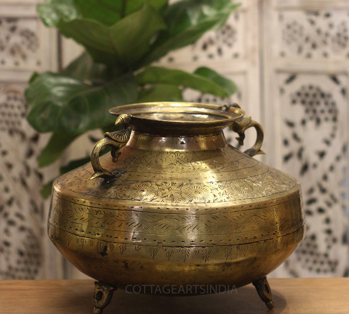 Brass Vintage Carved Planter