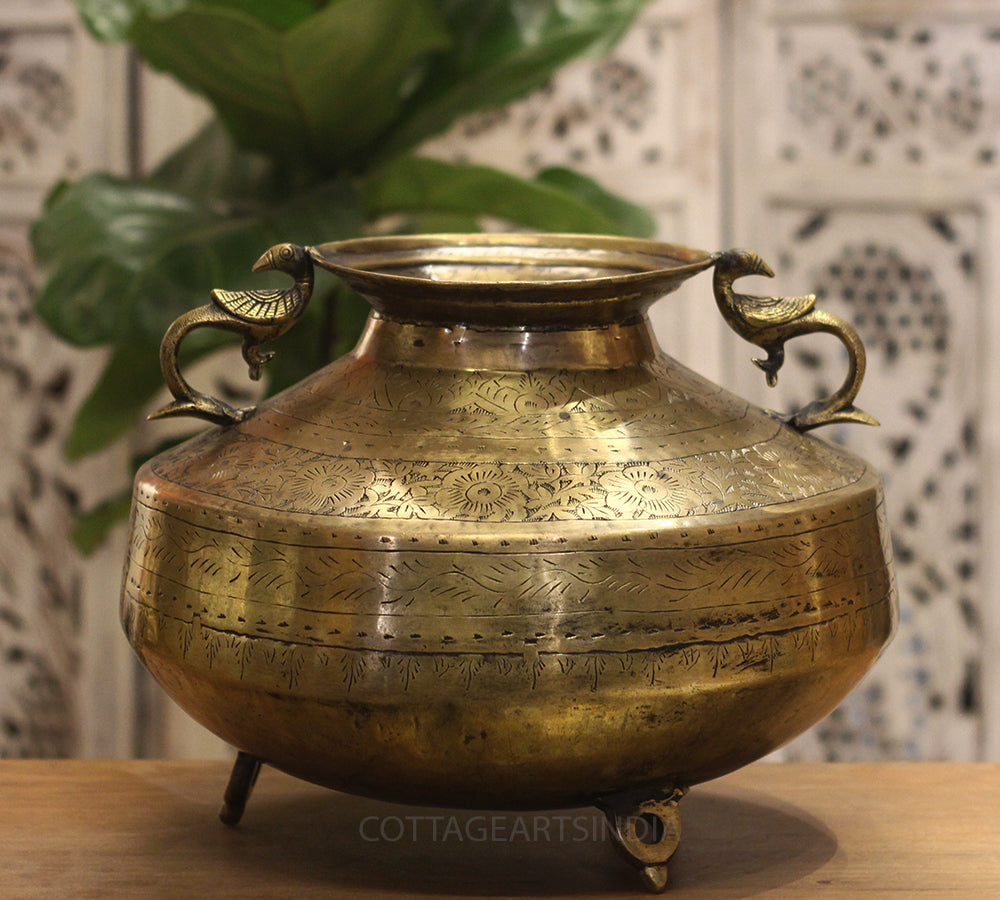Brass Vintage Carved Planter