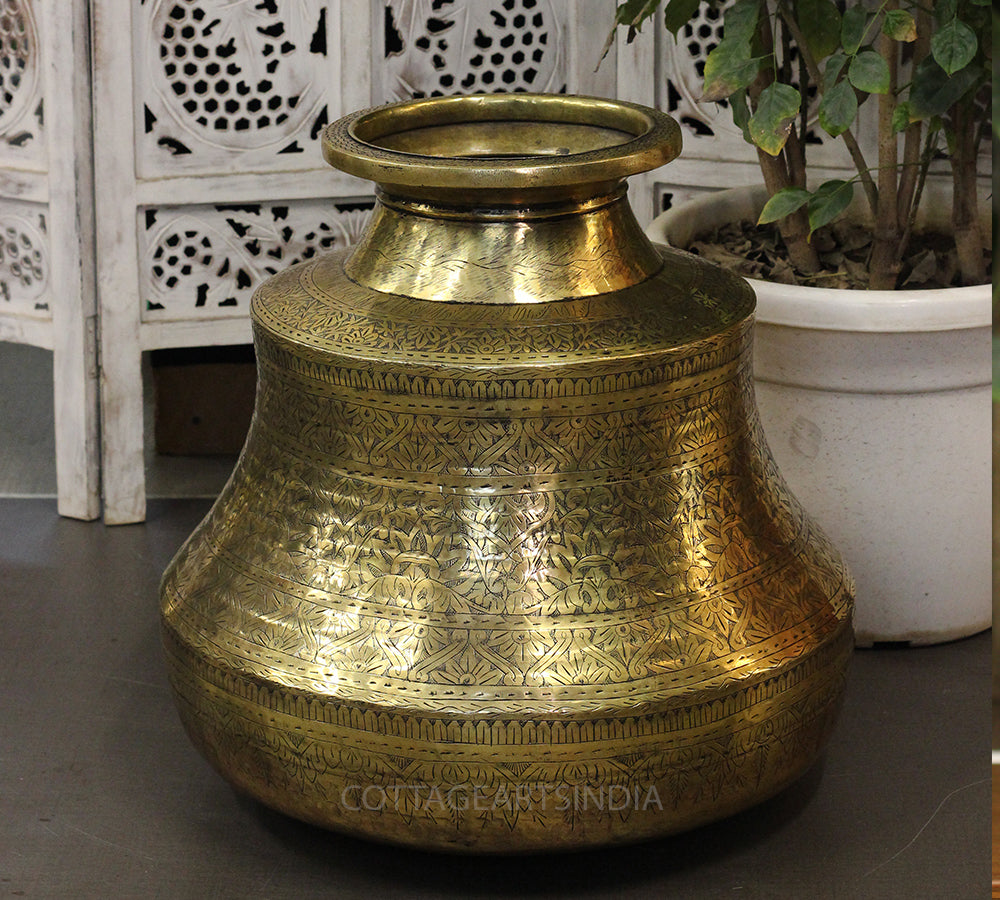 Brass Vintage Carved Planter