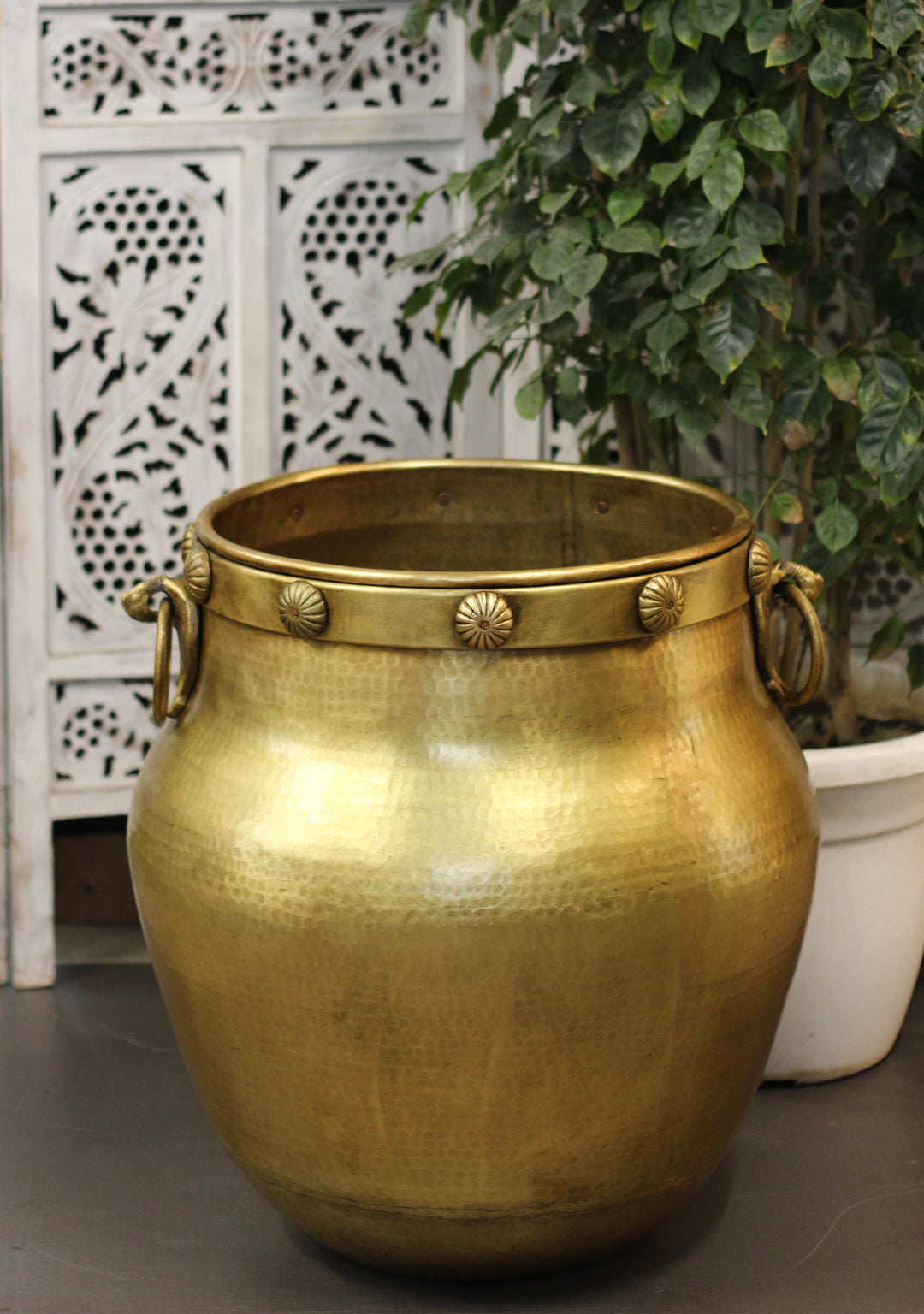 Brass Vintage Carved Planter