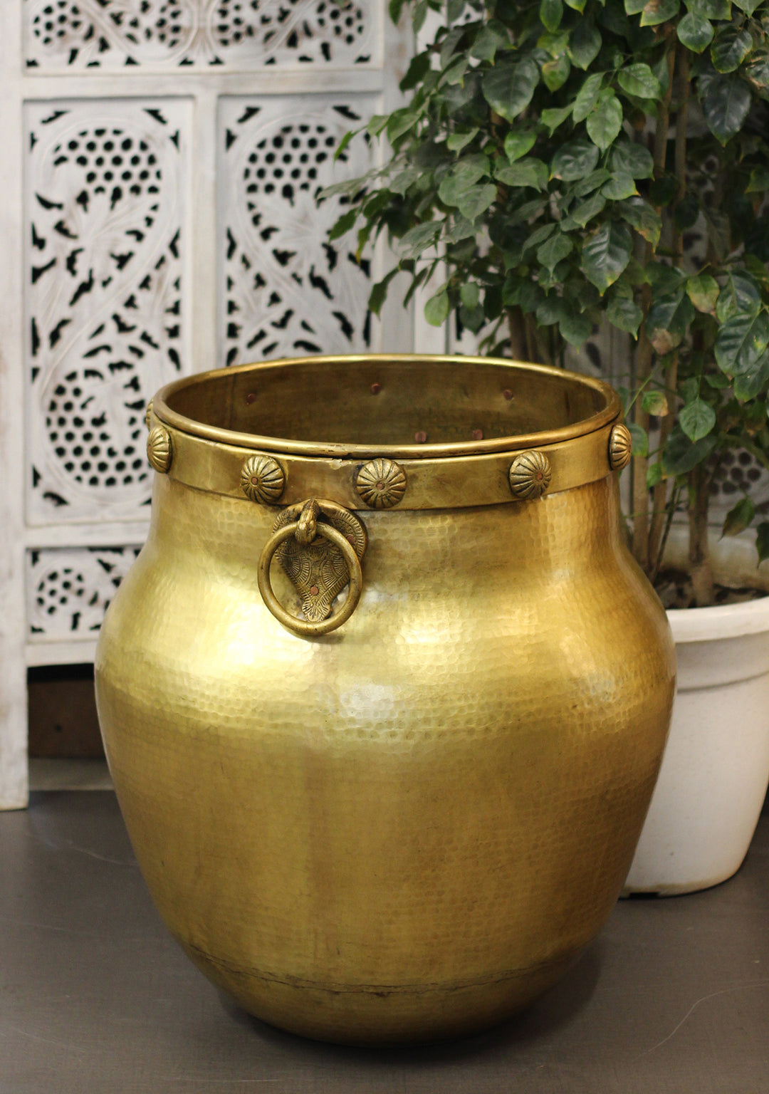 Brass Vintage Carved Planter