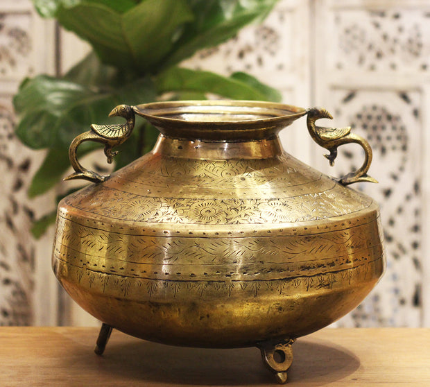 Brass Vintage Carved Planter