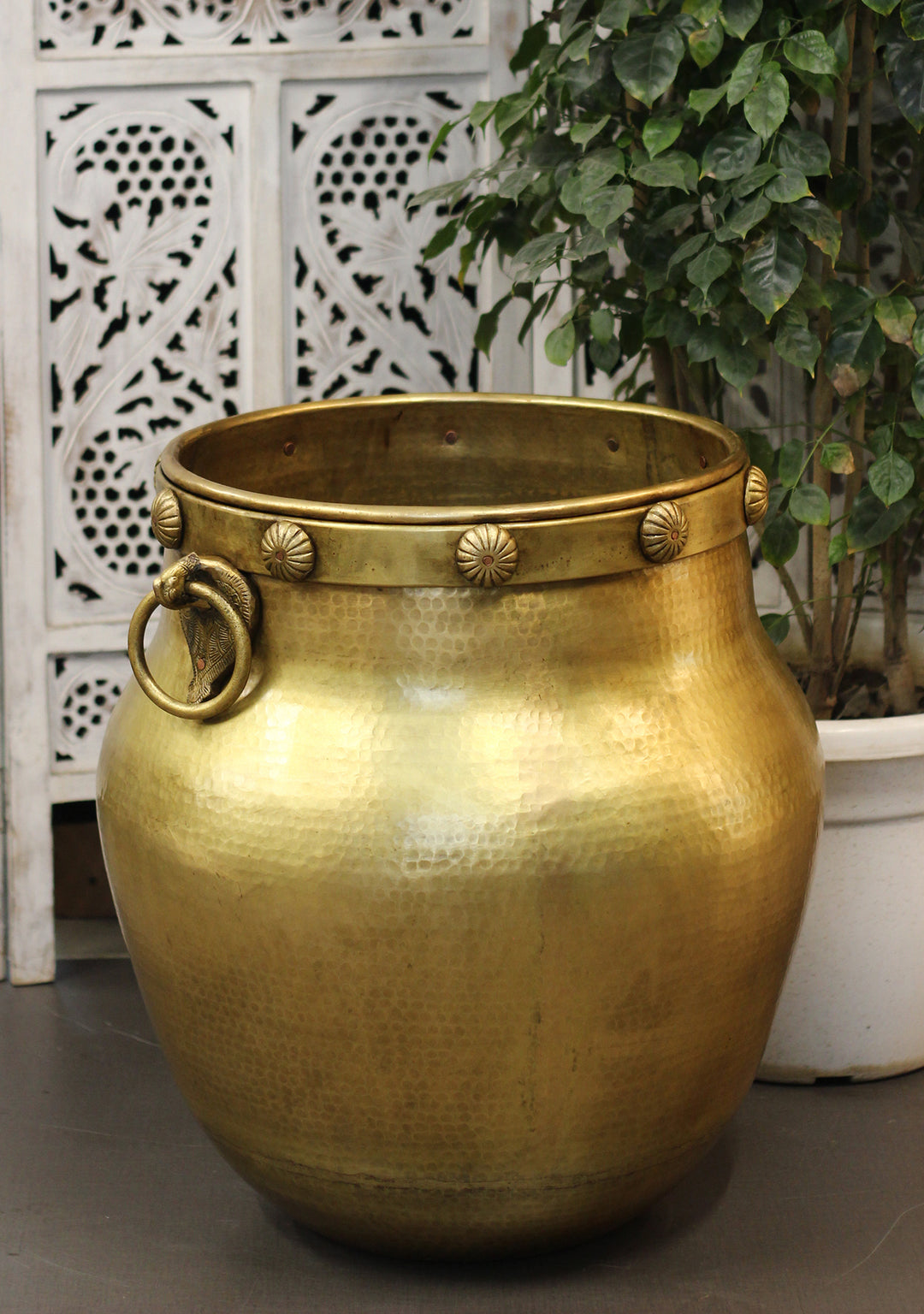 Brass Vintage Carved Planter