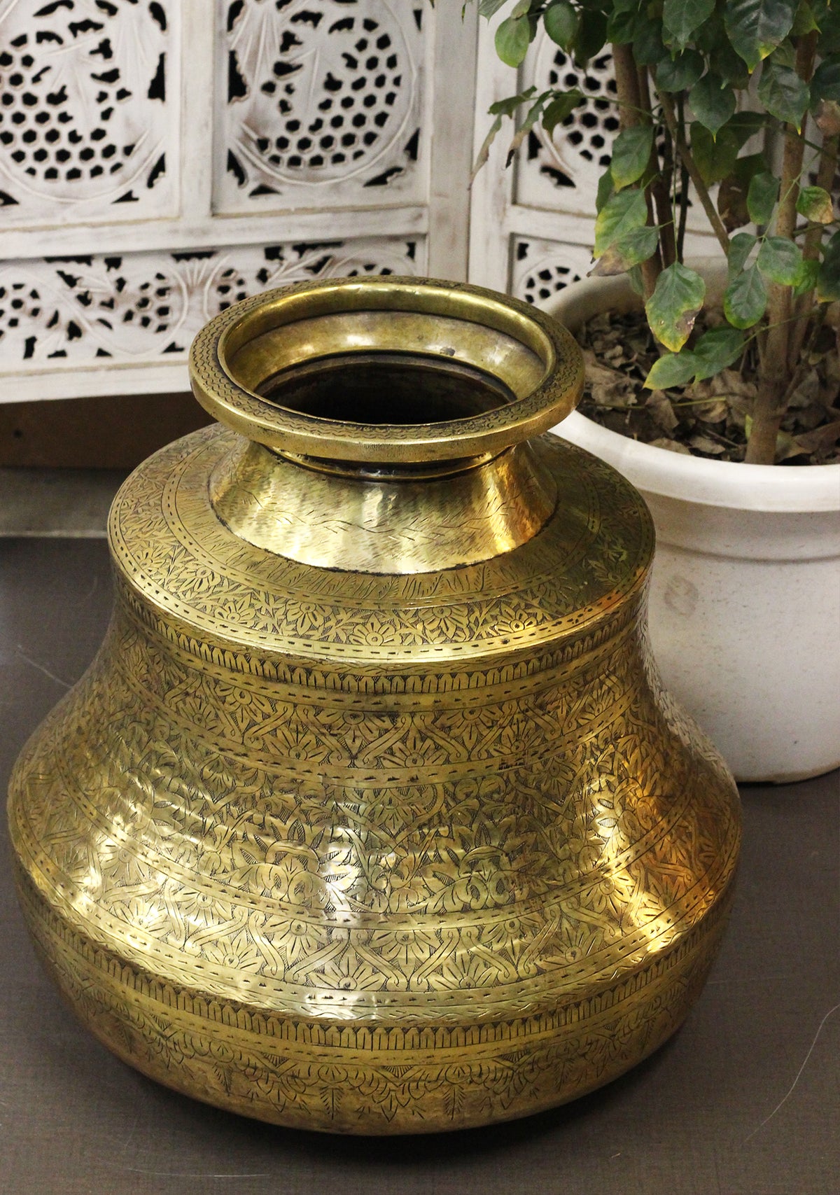 Brass Vintage Carved Planter
