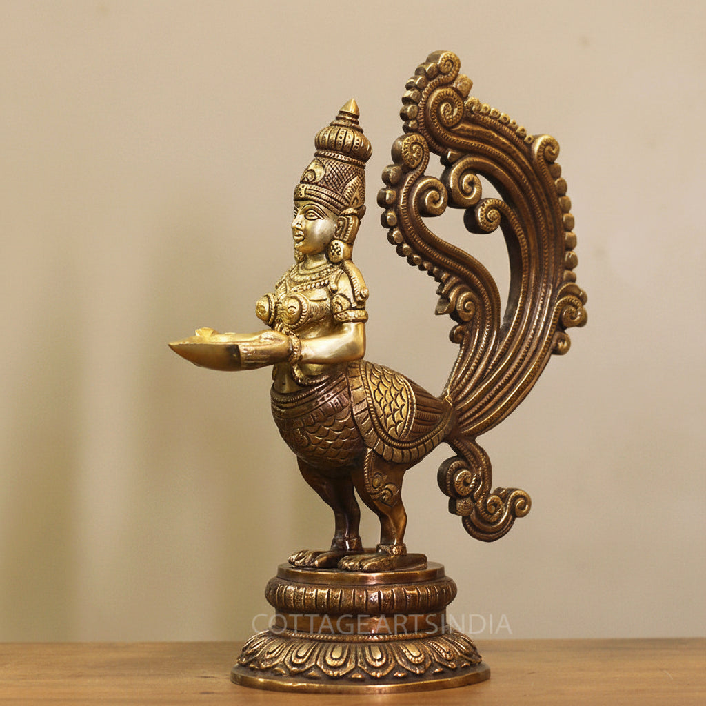 Brass Mayura Deepam – Traditional Peacock Lady Oil Lamp