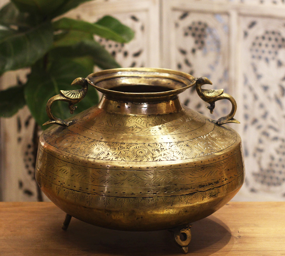 Brass Vintage Carved Planter