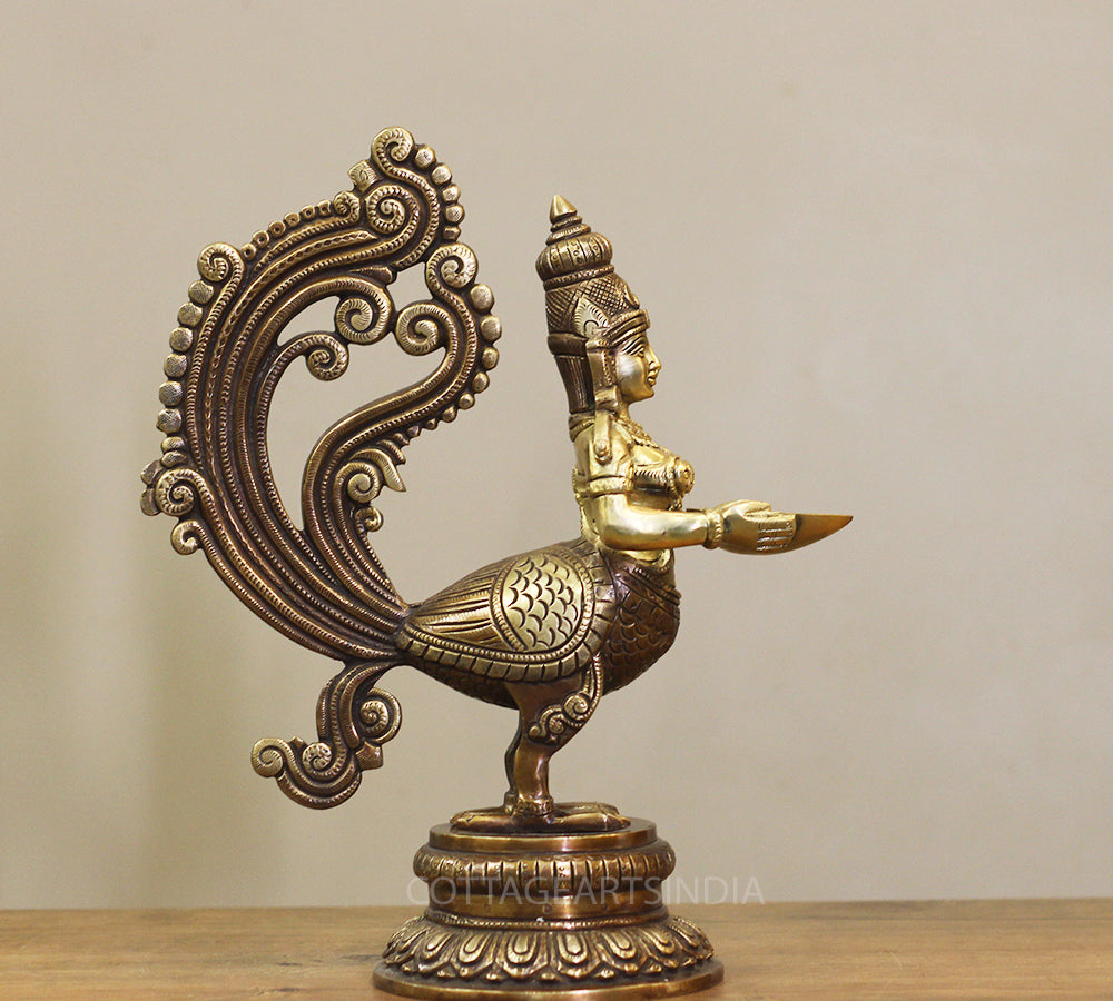Brass Mayura Deepam – Traditional Peacock Lady Oil Lamp