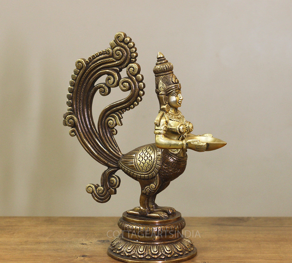 Brass Mayura Deepam – Traditional Peacock Lady Oil Lamp