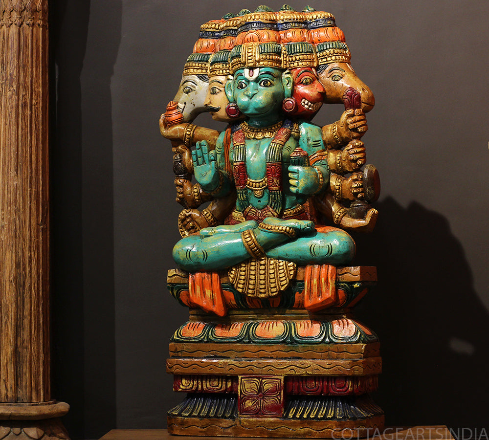 Wooden Panchmukhi Hanuman Idol 37"