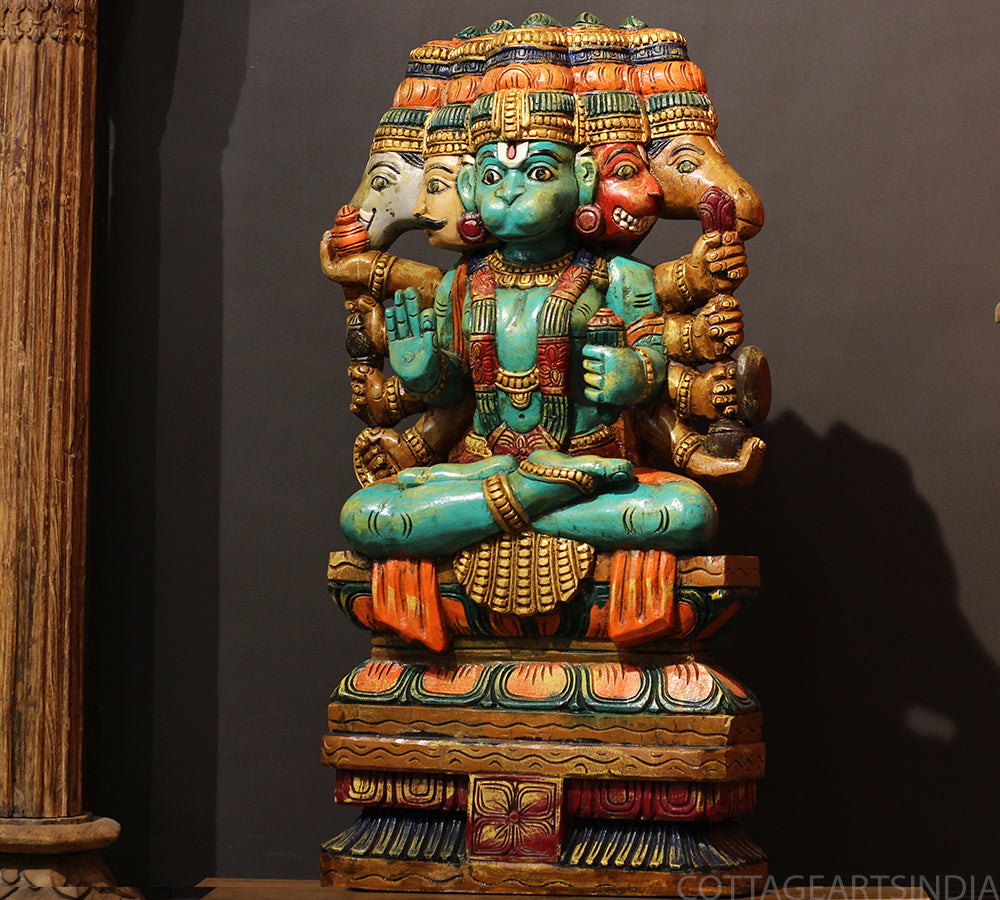 Wooden Panchmukhi Hanuman Idol 37"
