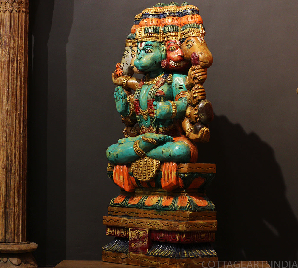 Wooden Panchmukhi Hanuman Idol 37"