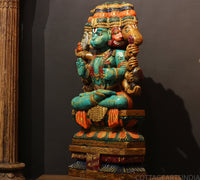 Wooden Panchmukhi Hanuman Idol 37"