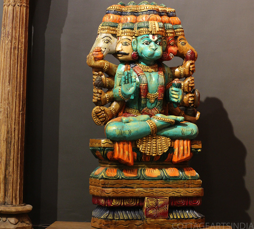Wooden Panchmukhi Hanuman Idol 37"