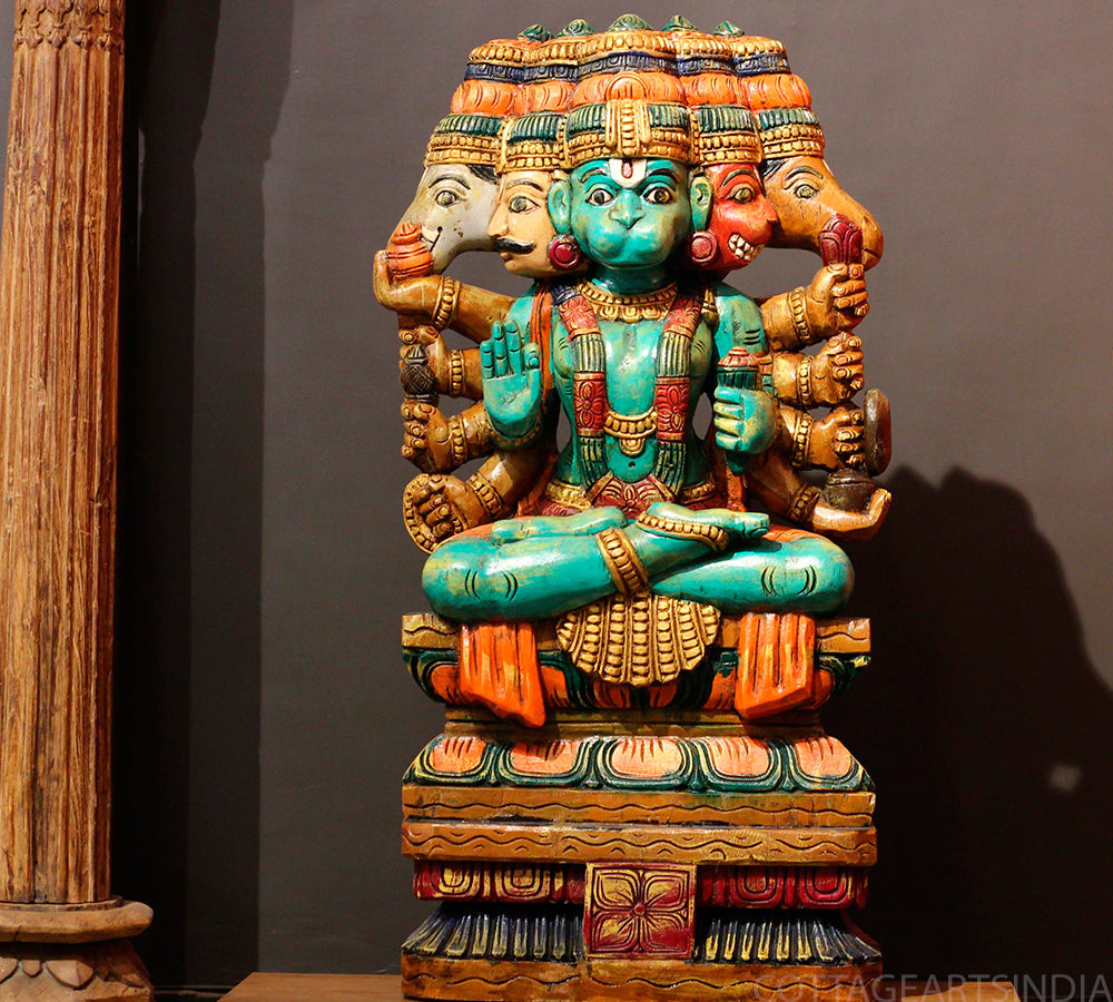 Wooden Panchmukhi Hanuman Idol 37"