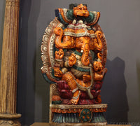 Three-Faced Wooden anesha 37" – Handcrafted Trinetra Ganpati