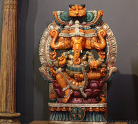 Three-Faced Wooden anesha 37" – Handcrafted Trinetra Ganpati