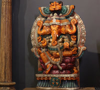 Three-Faced Wooden anesha 37" – Handcrafted Trinetra Ganpati