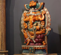 Three-Faced Wooden anesha 37" – Handcrafted Trinetra Ganpati