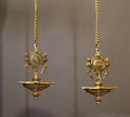 Brass Shankh -Chakra Oil Diya Hanging -Set of 2