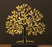Brass Kalavriksha Tree of Life on Wooden Base – Handcrafted Auspicious Décor