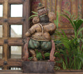 Handcrafted Wooden Lord Ganesha Playing Flute Sculpture – Vintage Antique Finish