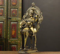 Brass Vintage Finished Khandoba on Horse Idol