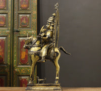 Brass Vintage Finished Khandoba on Horse Idol