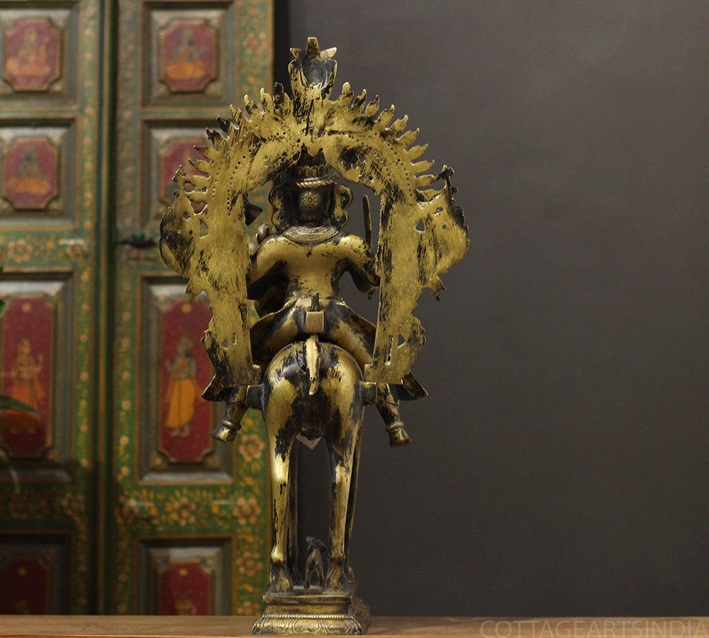 Brass Vintage Finished Khandoba on Horse Idol