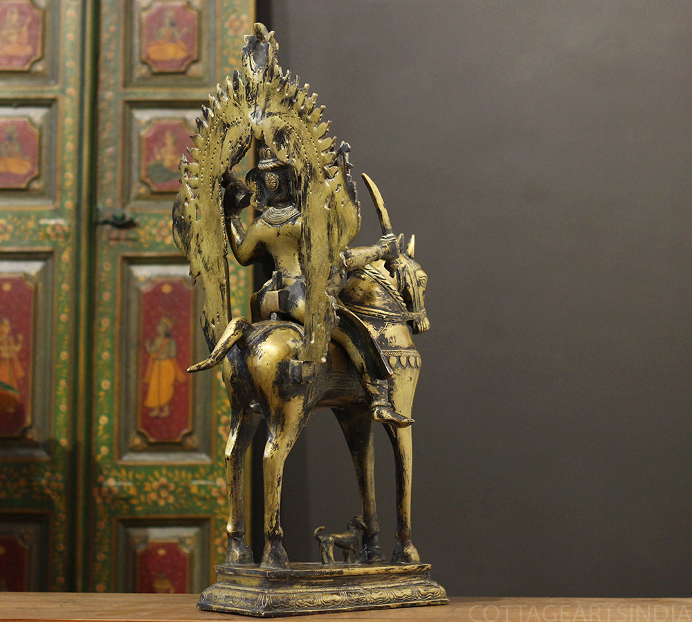 Brass Vintage Finished Khandoba on Horse Idol