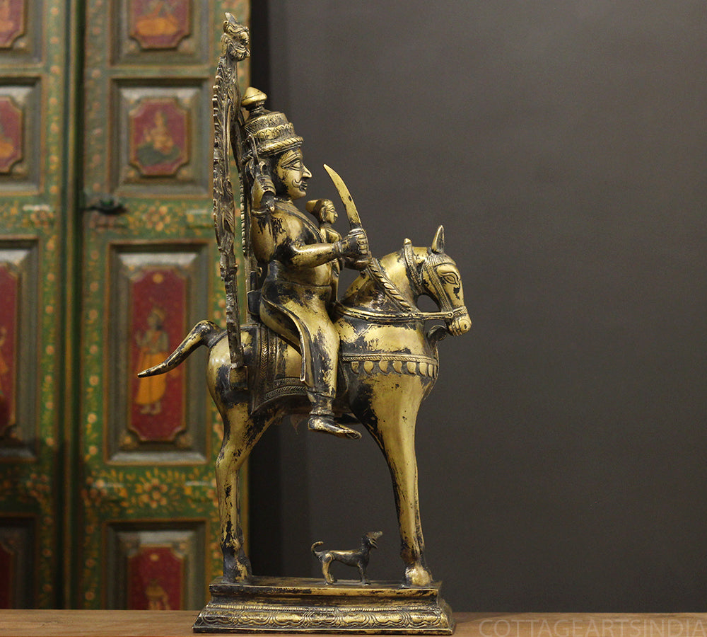 Brass Vintage Finished Khandoba on Horse Idol
