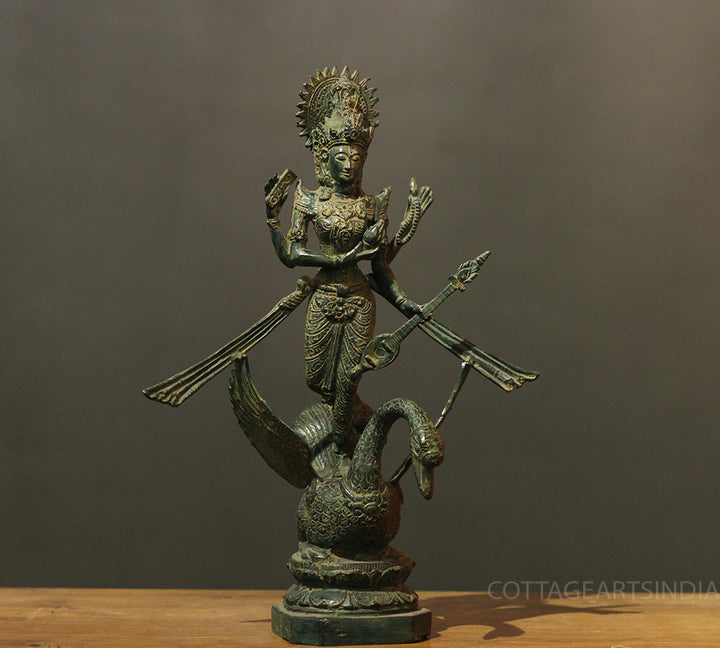 Balinese Bronze  Saraswati On Swan