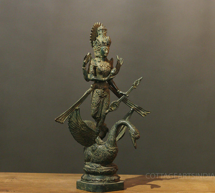 Balinese Bronze  Saraswati On Swan
