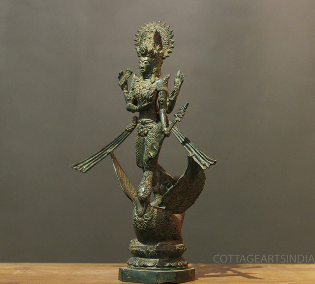 Balinese Bronze  Saraswati On Swan
