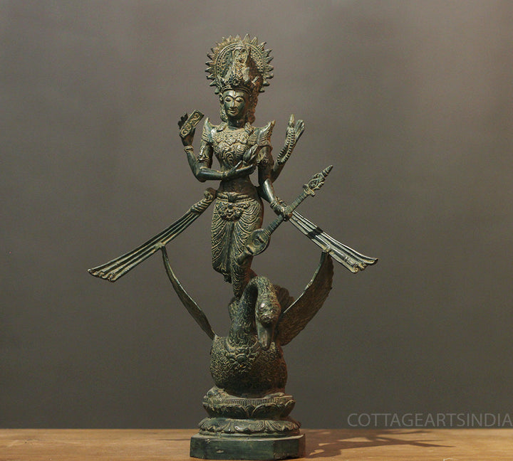 Balinese Bronze  Saraswati On Swan