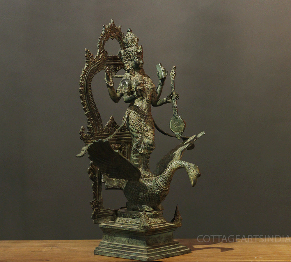 Balinese Bronze  Saraswati On Swan 18"