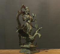 Balinese Bronze  Saraswati On Swan 18"