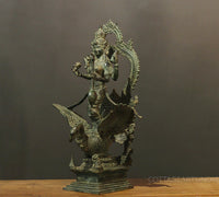 Balinese Bronze  Saraswati On Swan 18"