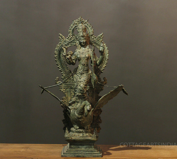 Balinese Bronze  Saraswati On Swan 18"