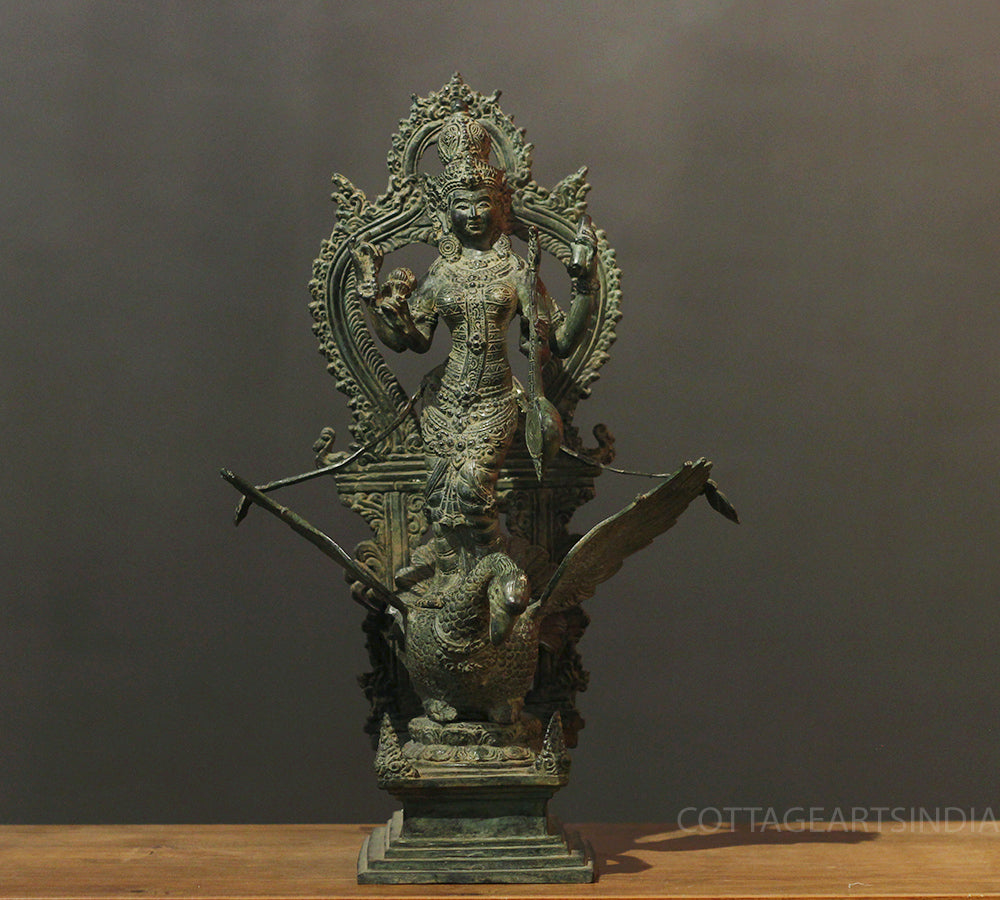 Balinese Bronze  Saraswati On Swan 18"