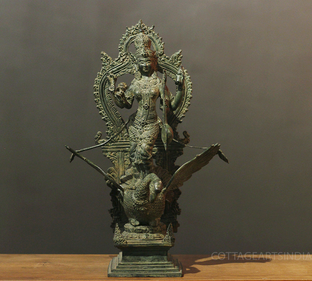 Balinese Bronze  Saraswati On Swan 18"