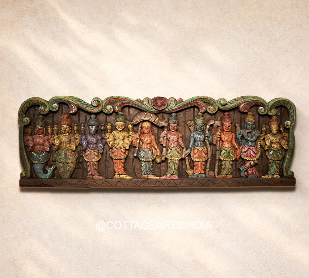 Wooden Hand Carved Wall Panel -Dasavathar