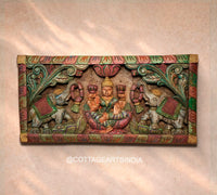 Wooden Hand Carved Wall Panel  -GajaLaxmi 24"
