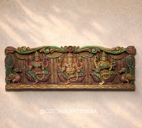Wooden Hand Carved Wall Panel -Laxmi Ganesh Saraswati 36"