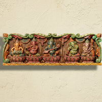 Wooden Hand Carved Wall Panel -Panch Musical Ganesha