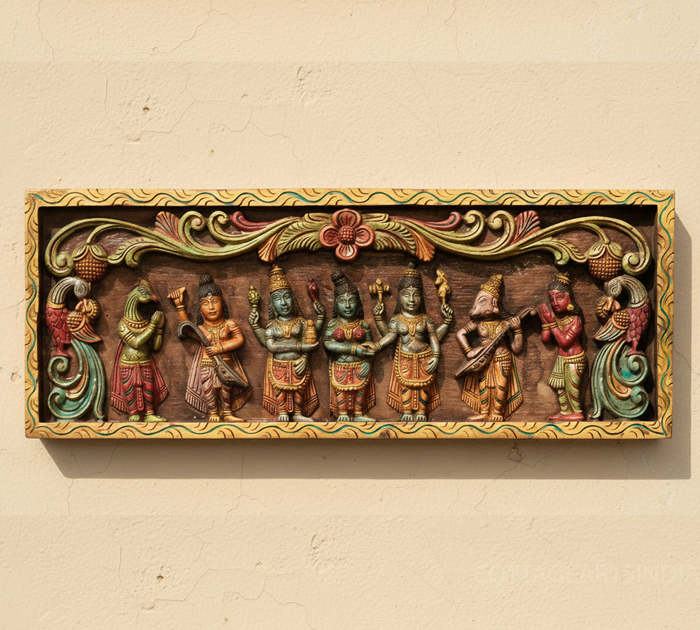 Hand-Carved Wooden Meenakshi Kalyanam Panel 36"