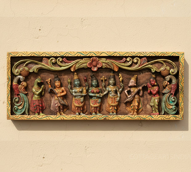 Hand-Carved Wooden Meenakshi Kalyanam Panel 36"