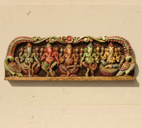 Wooden Hand Carved Wall Panel -Panch Ganesh