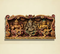 Wooden Hand Carved Wall Panel -Laxmi Ganesh Saraswati 24"